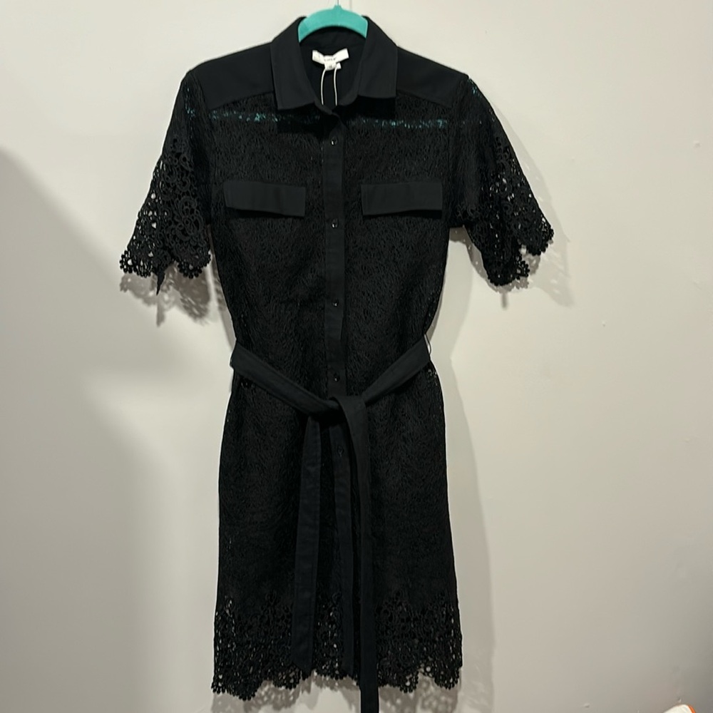 NWT Vince Black Lace Shirt Dress Short Sleeves Size Small